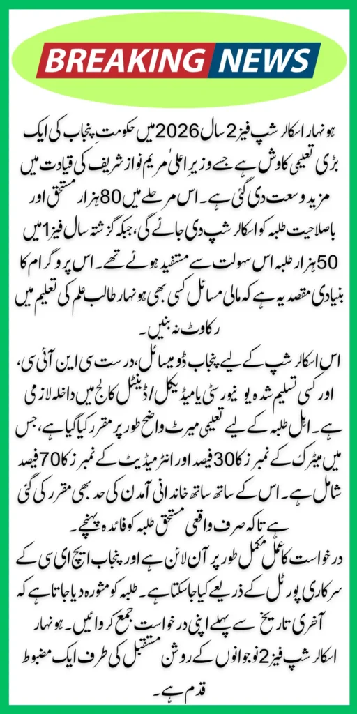 Honhaar Scholarship 2026 Phase 2: Step-by-Step Process to Get 80,000 Free Scholarships in Punjab