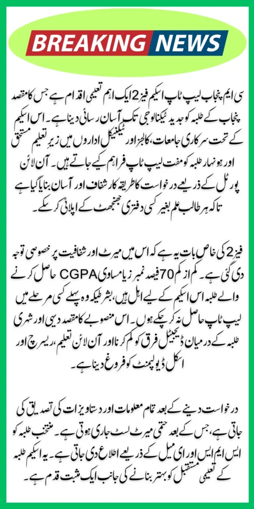 Laptop Scheme Phase 2 Last Date to Online Apply Via cmlaptophed.punjab.gov.pk