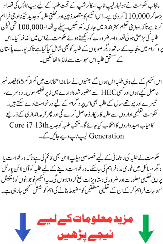 Honhar Laptop Scholarship Increases Number of Laptops to 110,000
